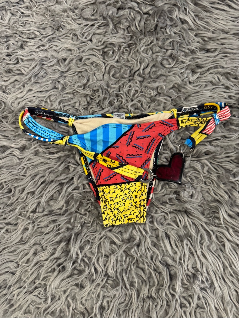 EUC Colorblock Heart Charm Bikini Bottom in Red, Blue & Yellow